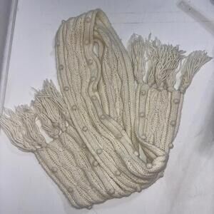 Vintage‎ Hollister Chunky Wool Rabbit Hair Fringe Logo Chunky Boho Y2K Scarf